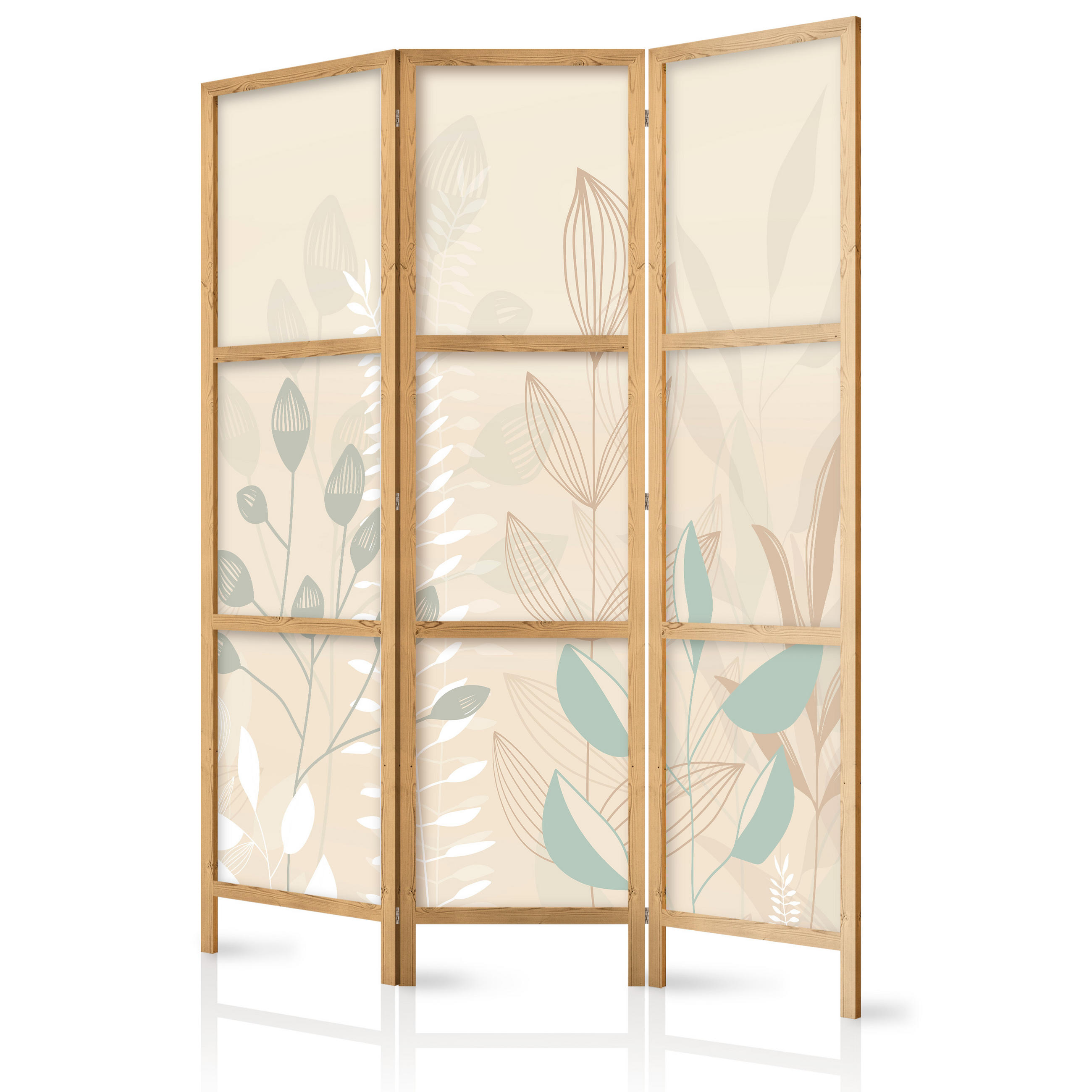 PARAVENT Japanischer 3-tlg 135x172 cm Boho Pflanzen - Beige, Holz/Textil (135/172/3cm) - Muralo