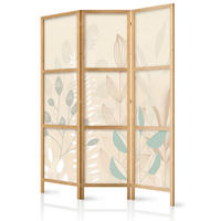 PARAVENT Japanischer 3-tlg 135x172 cm Boho Pflanzen - Beige, Holz/Textil (135/172/3cm) - Muralo