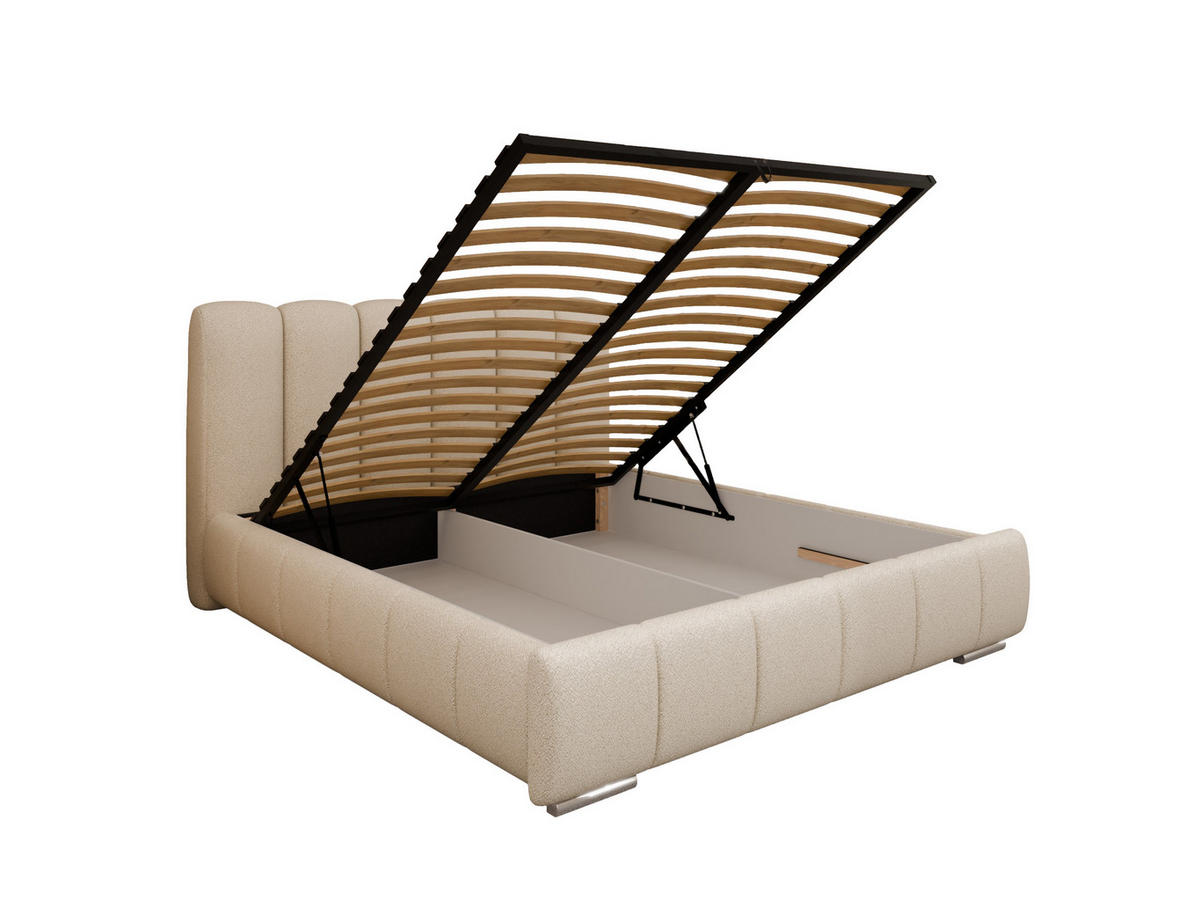 POLSTERBETT ZAIRA 160 x 200 cm mit Bettkasten und Lattenrost, 7-Zonen-Taschenfederkernmatratze CIRA (24 cm) – Beige - Beige, Holz (140/206cm) - Panda Möbel