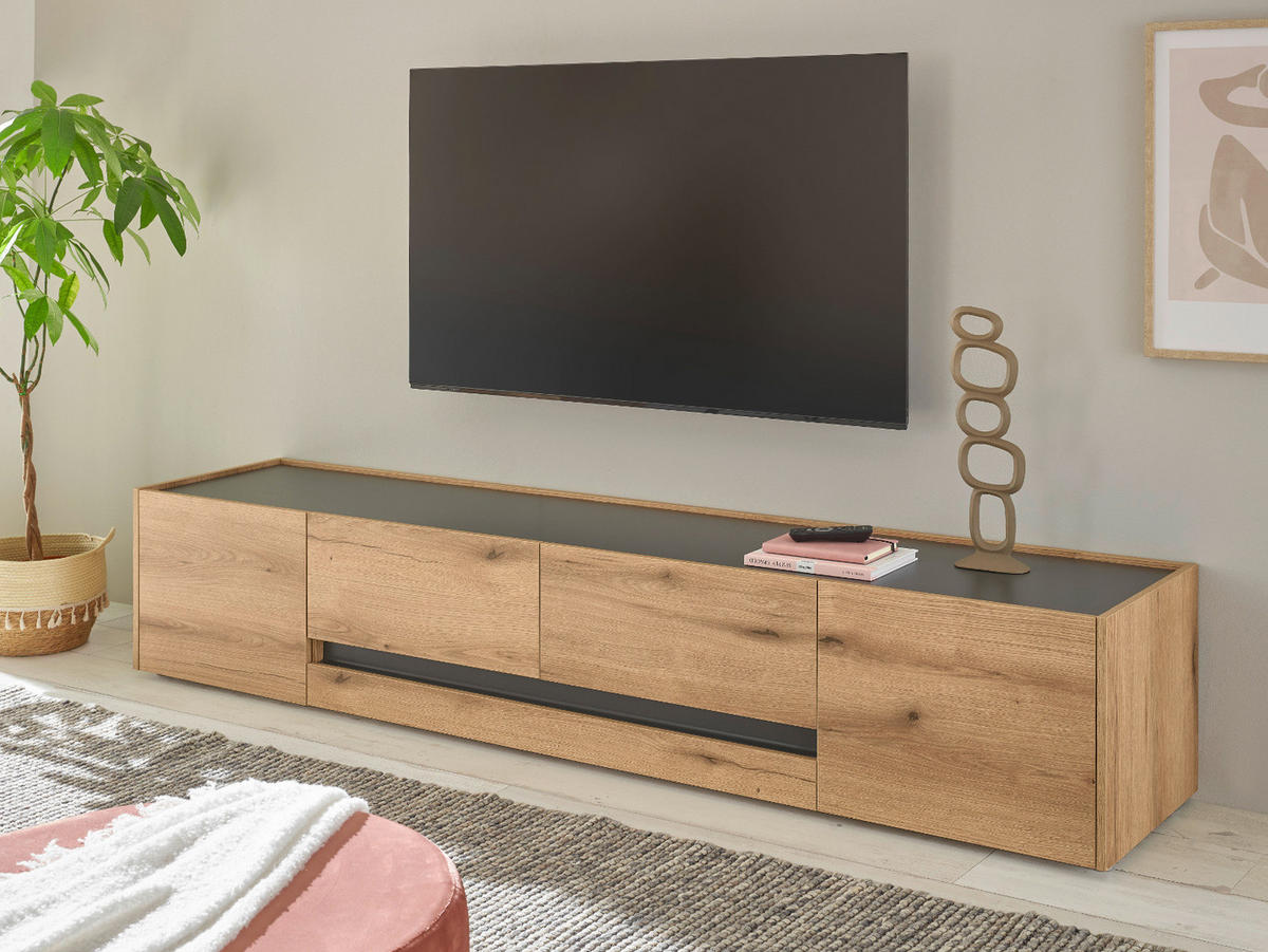 TV-LOWBOARD Eiche Evoke, grau 220 cm, TV Unterschrank mit Stauraum - Eichefarben/Schwarz, Holz/Holzwerkstoff (220/40/45cm) - Furn.Design