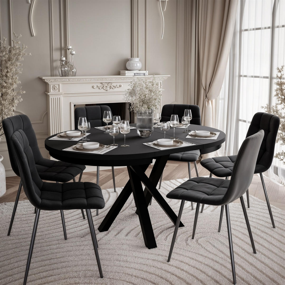 Ausziehbarer Esstisch LUMI, Schwarz - Schwarz, Holzwerkstoff (100/100/75cm) - Lookway