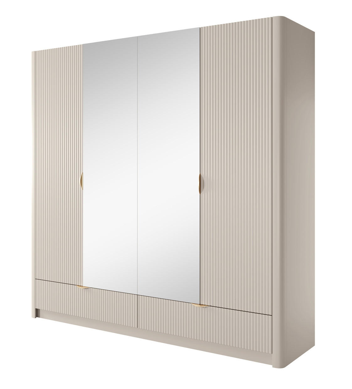 KLEIDERSCHRANK 213 cm Brando mit Spiegel, 4 Türen, 2 Schubladen, Beige - Beige, Holz (213/208/55cm) - Emporius