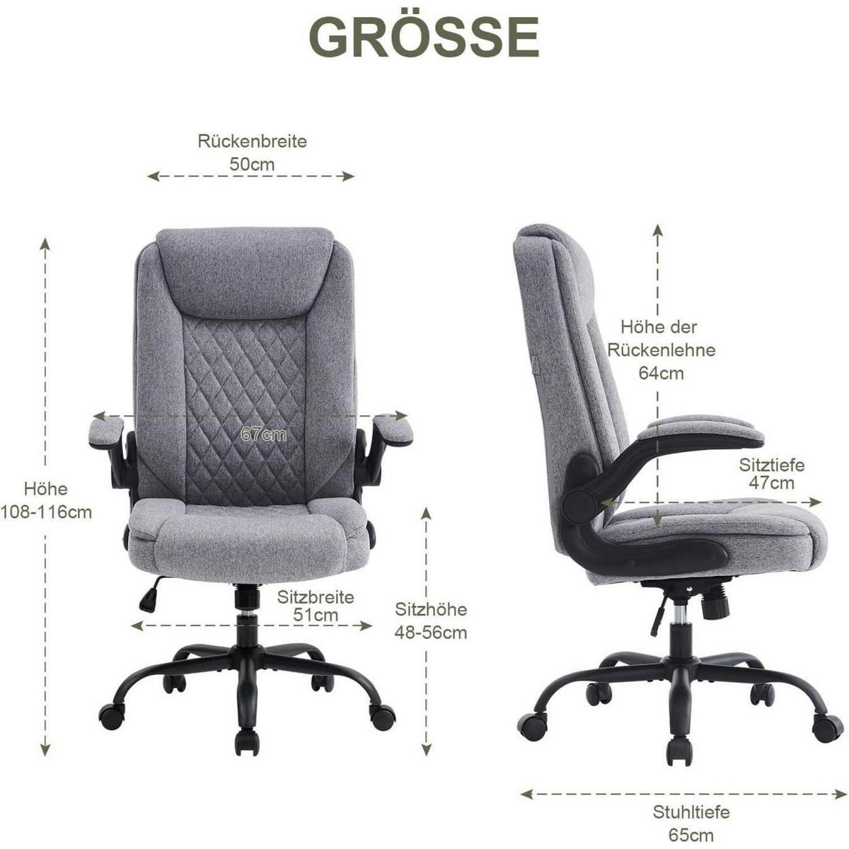 BÜROSTUHL Ergonomisch Grau Stoff - Grau, Textil (68/115/65cm)