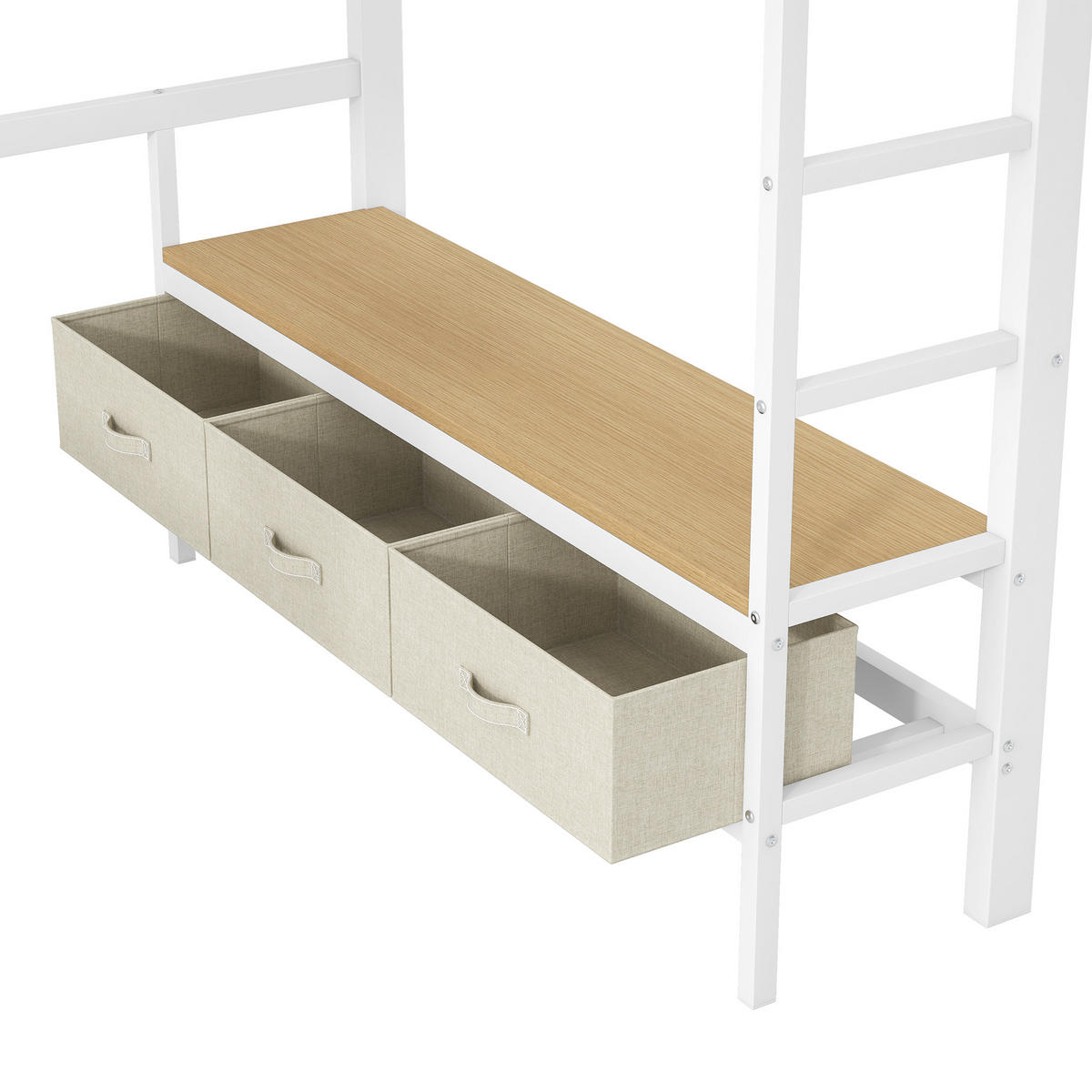 HOCHBETT 140/200 cm DE-03415, mit LED, Schreibtisch, offenem Kleiderschrank und 3 Schubladen, in Weiß - Weiß, Holzwerkstoff/Metall (140/200cm) - ComfortXL