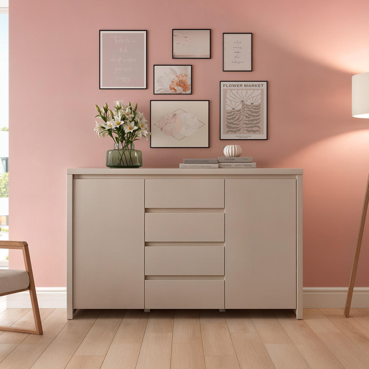 SIDEBOARD Soren Kaschmir - Beige, Holzwerkstoff (143.5/92/40.5cm) - Petits-meubles