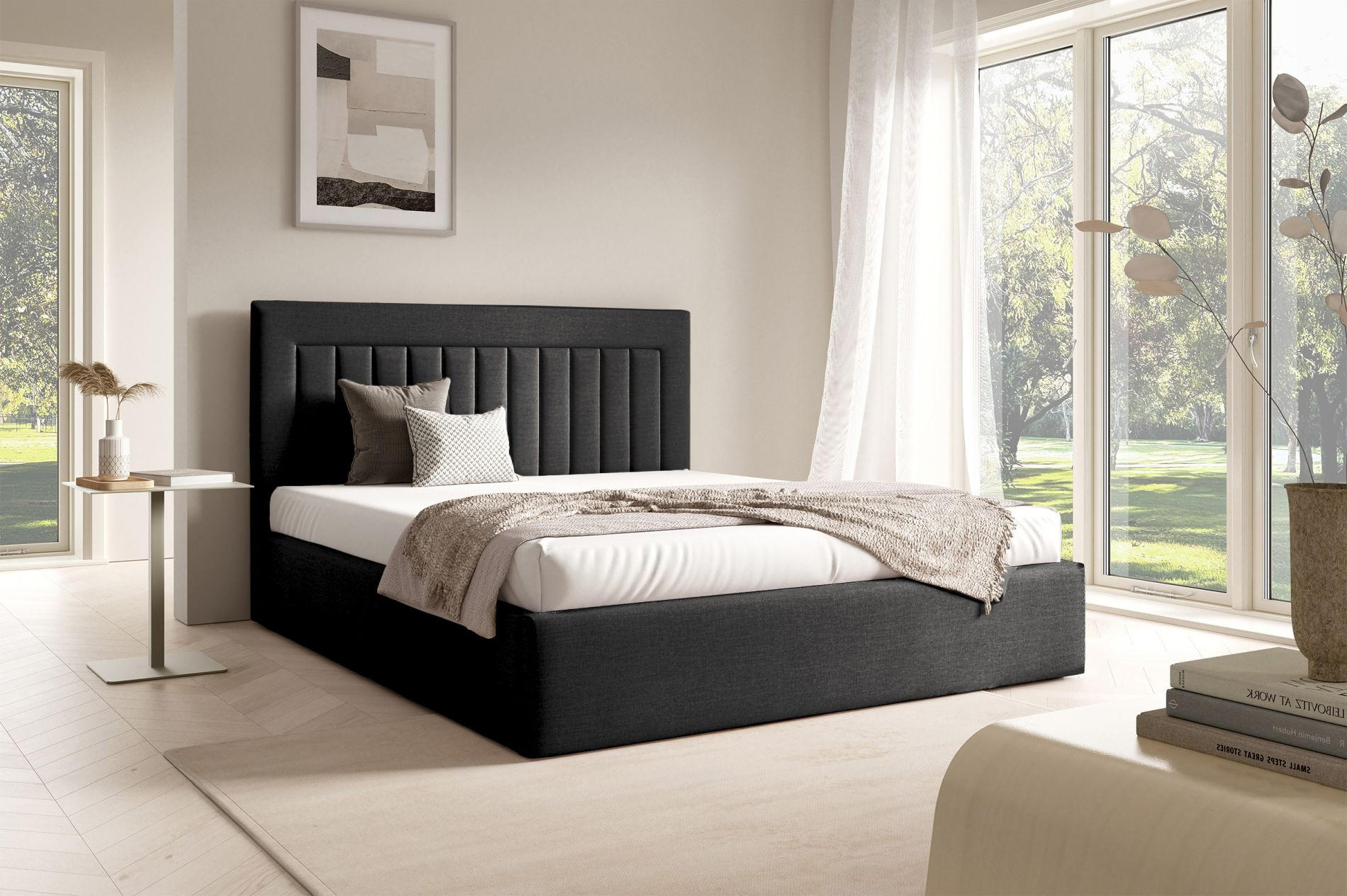 POLSTERBETT AVERIN Graphit Samtbezug 160x200 - Graphitfarben, Textil (160/200cm) - Selsey