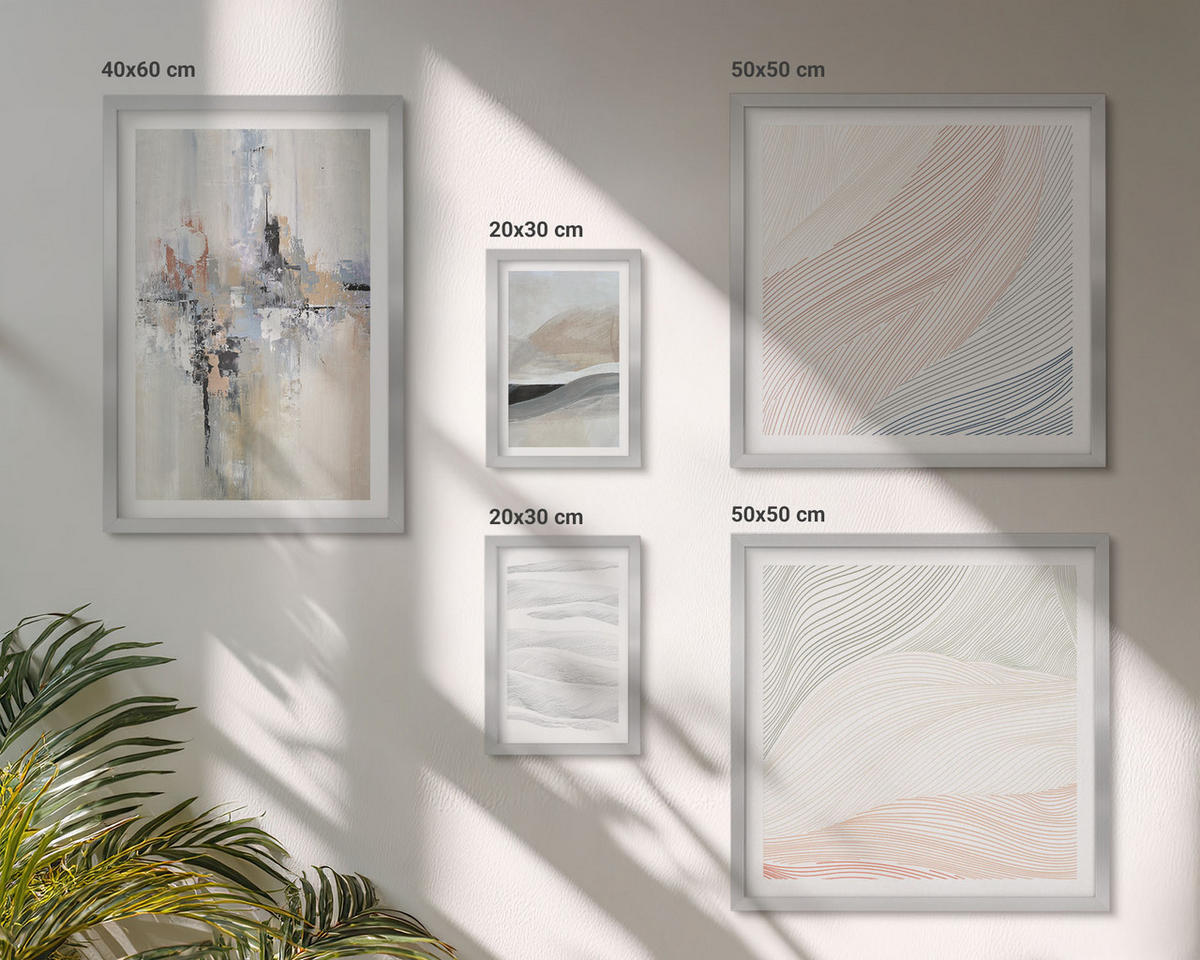 BILDER SET 5er Set - 50x50 cm & 20x30 cm & 40x60 cm Silberner Rahmen - Abstrakte Erdmuster - Silberfarben, Kunststoff (40/60cm) - TULUP