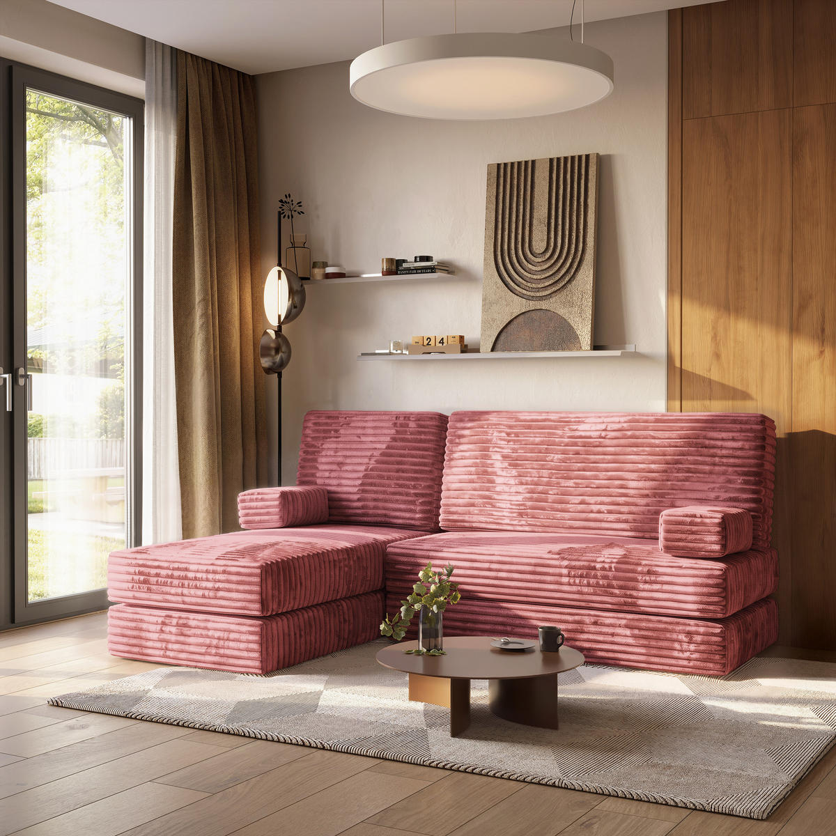 ROHOVÁ SEDAČKA NOTIA modulární Boneless pohovka s funkcí spaní, starorůžová TILIA 62 - růžová, textil (200/120cm) - MASSENO