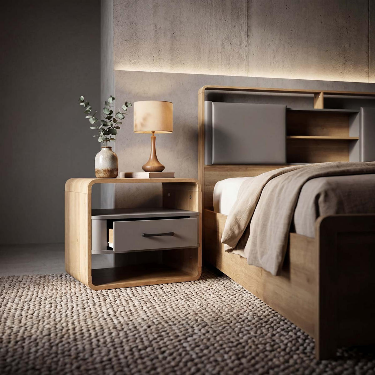 NACHTTISCH organisch Dunkelgrau - Dunkelgrau, Holz (48/40/44cm) - MCW