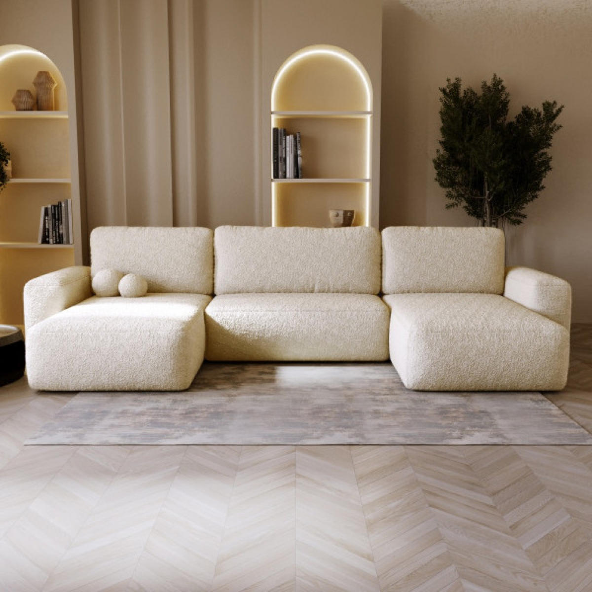 ECKSOFA Creme ILO Mit Bettkasten Und Schlaffunktion - Ecru, Textil (374/177cm) - Sepro Meble