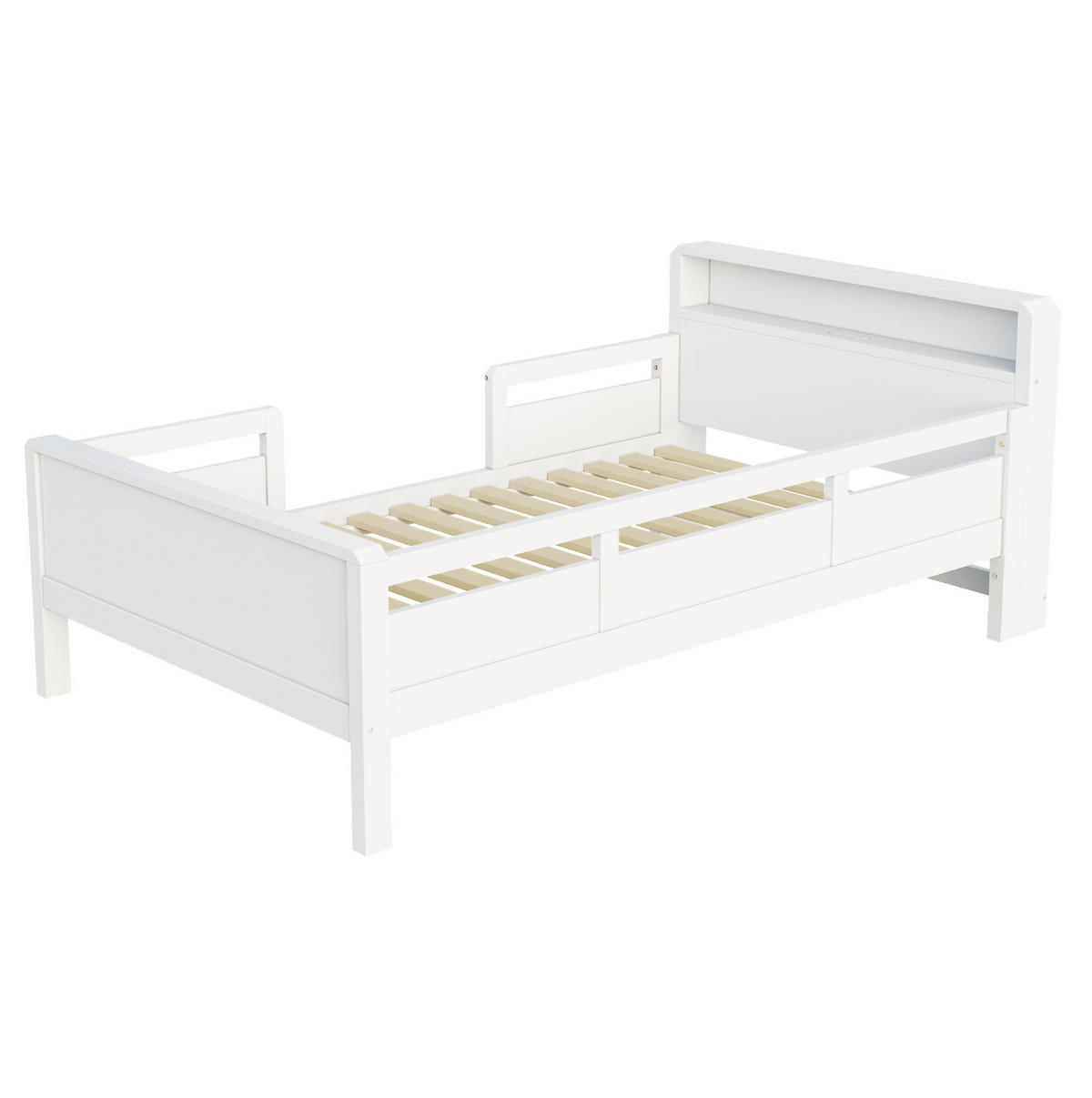 KINDERBETT 90x200 cm in Weiß mit LED-Leuchte, USB-/Type-C-Anschluss und Ablage - Weiß, Holz (90/200cm) - IVMEU