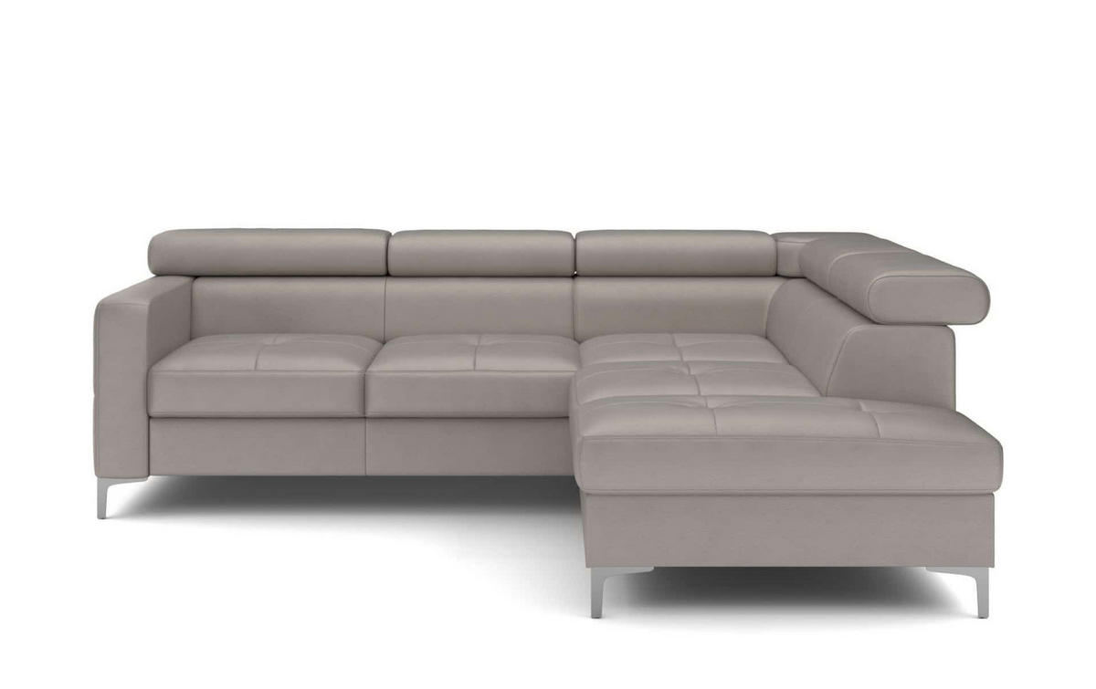 ECKSCHLAFSOFA aus Echtleder mit Schlaffunktion und Bettkasten - Chromfarben/Silberfarben, Leder/Holz (207/242cm) - Cotta