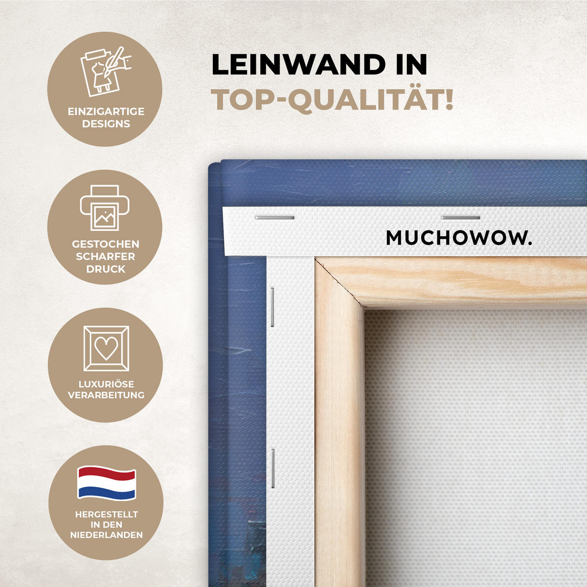 LEINWANDBILD Skyline - Pinselstriche - Dunkelblau - Leuchtend Wandbild Wohnzimmer 50x50 cm - Blau, Textil (50/50cm) - MuchoWow