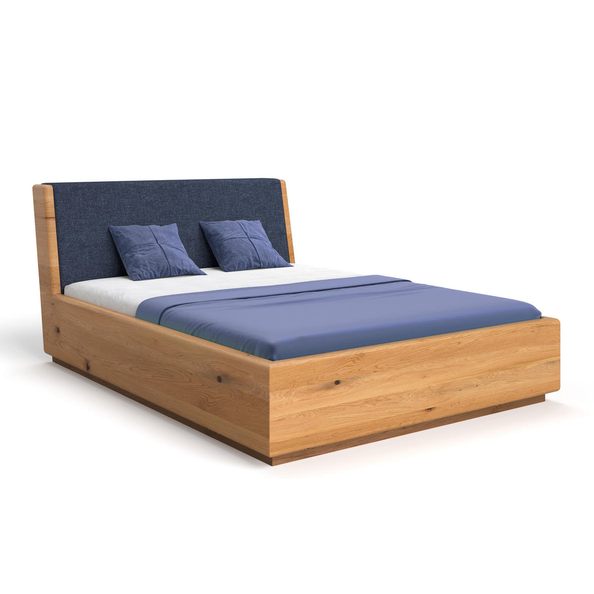 MASSIVHOLZBETT Aura Tilt aus Eiche mit Bettkasten 180x220 cm, Storm 77 (Blau) - Eichefarben/Braun, Holz (180/220cm) - Danzz