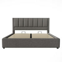 POLSTERBETT 160/200 cm Grau mit verstecktem Becherhalter und Ladestation (Ohne Matratze) - Grau, Textil (160/200cm) - Oxeza