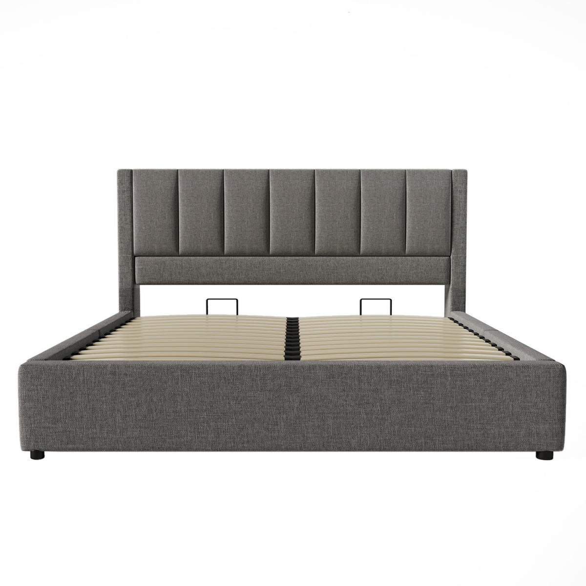 POLSTERBETT 140/190 cm mit Ladestation, verstecktem Becherhalter und Bettkasten, Leinen, Grau - Grau, Textil (140/190cm) - Redom