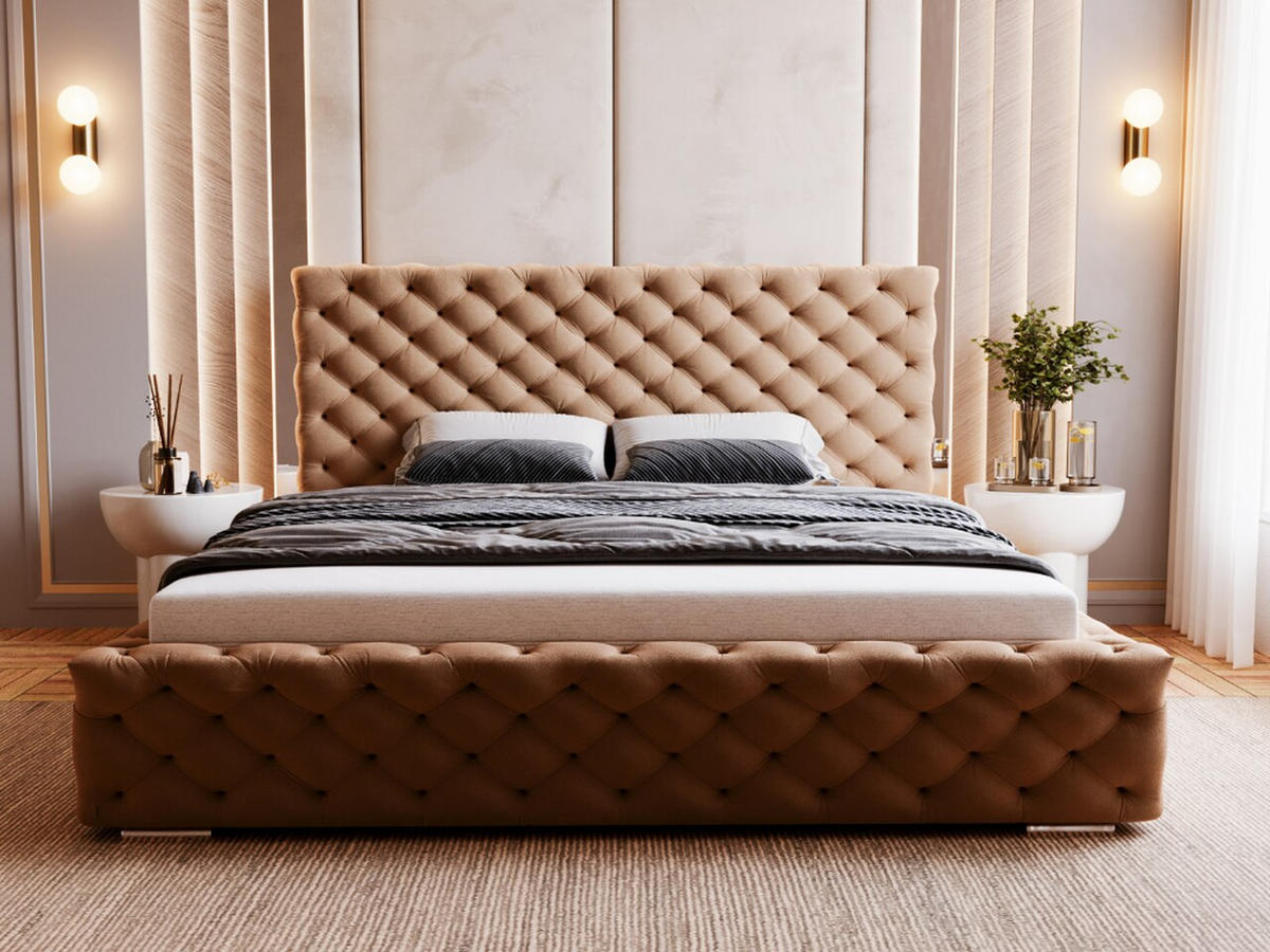 POLSTERBETT Astra 180x200 Braun - Naturfarben/Braun, Holz/Kunststoff (180/200cm) - Graingold