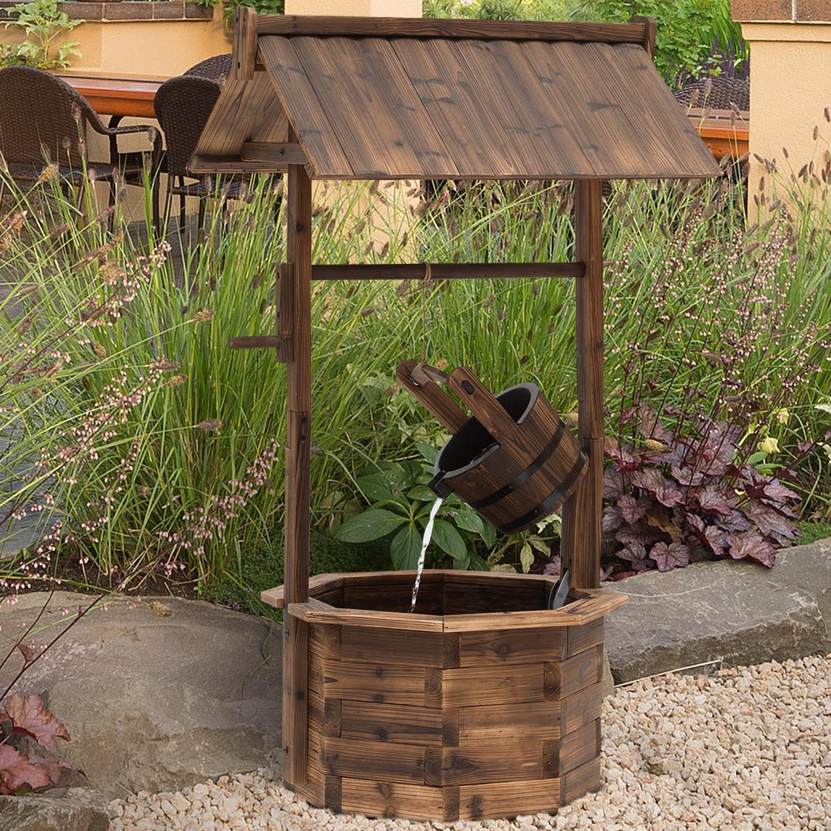 SPRINGBRUNNEN DE-10097 aus Holz, mit plätscherndem Wasser Braun - Naturfarben, Holzwerkstoff (68/57/118cm) - ComfortXL