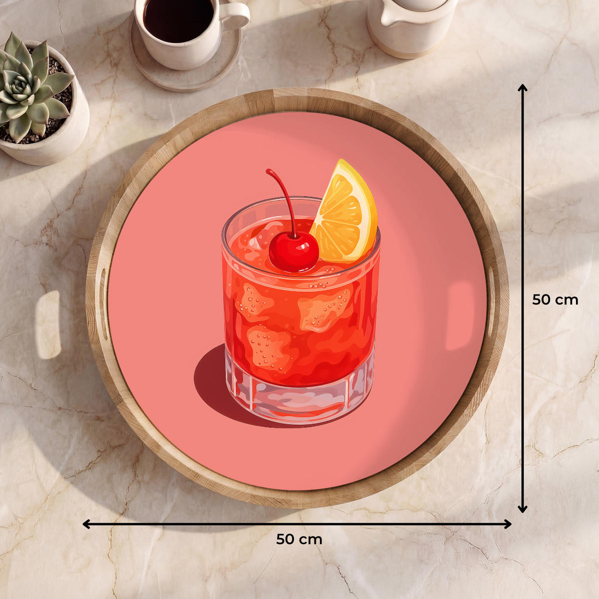 SERVÍROVACÍ PODNOS Sklenice - Kostky ledu - Citron - Třešeň 50x50 cm - růžová, dřevo (50/5/5cm) - OnlyWow