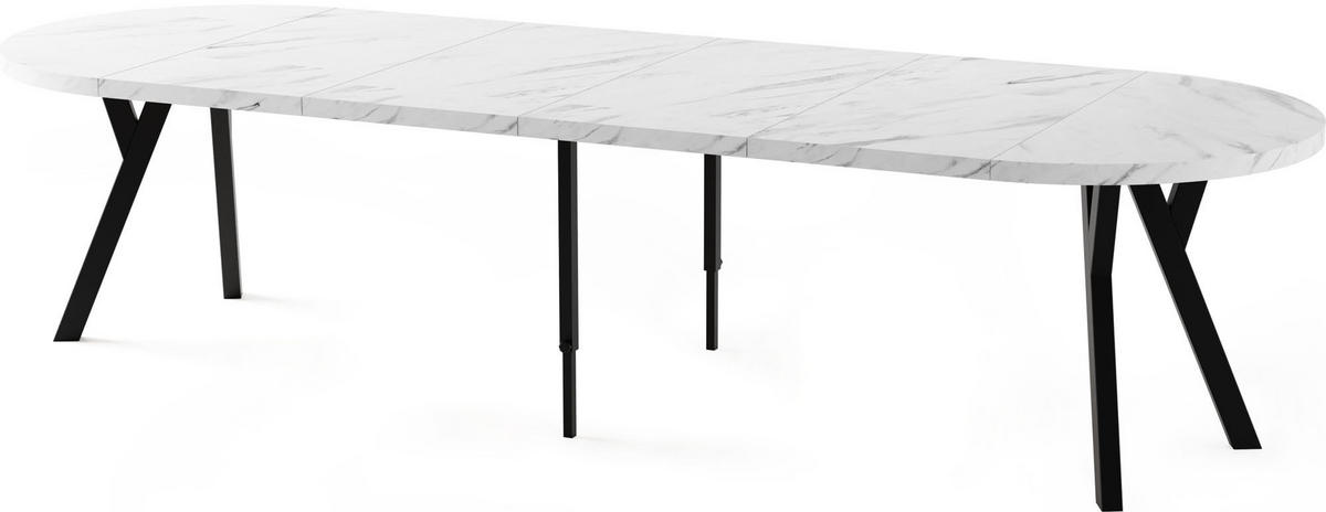 ESSTISCH Twixy XXL groß rund oval ausziehbar, Marmor Weiß 100-300/100/76 cm - Ecru/Schwarz, Holz/Holzwerkstoff (100/100/76cm) - WFL GROUP