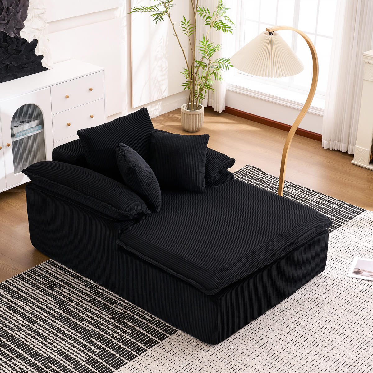 RELAXSOFA Cord ergonomisch mit breiten Armlehnen 177/122/92 cm Schwarz - Schwarz, Textil (122/92/177cm) - Redom