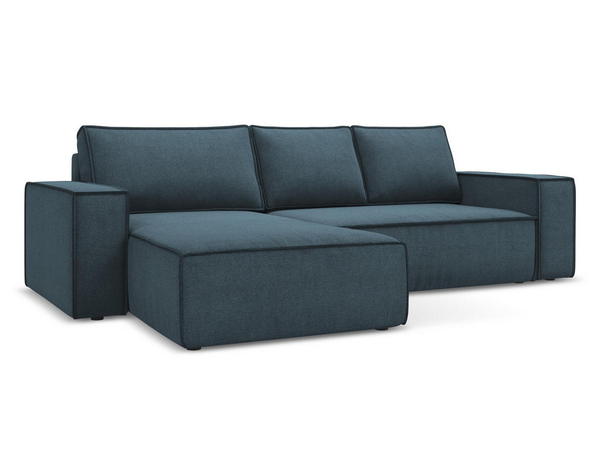 ECKSOFA mit Schlaffunktion Strukturstoff Stoff Blau - Blau/Blaugrau, Kunststoff/Textil (185/290cm) - Makamii