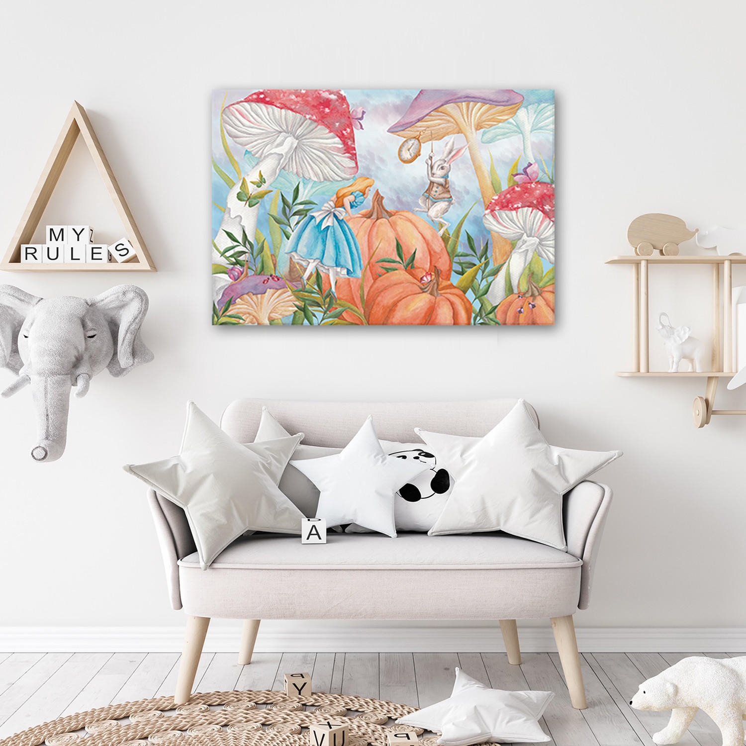LEINWANDBILD Little Alice im Land der Wunder 100x70cm - Türkis, Textil (100/70cm) - Feeby