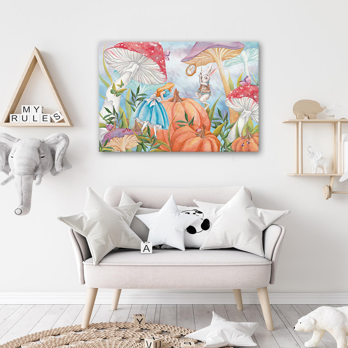 LEINWANDBILD Little Alice im Land der Wunder 90x60cm - Türkis, Textil (90/60cm) - Feeby