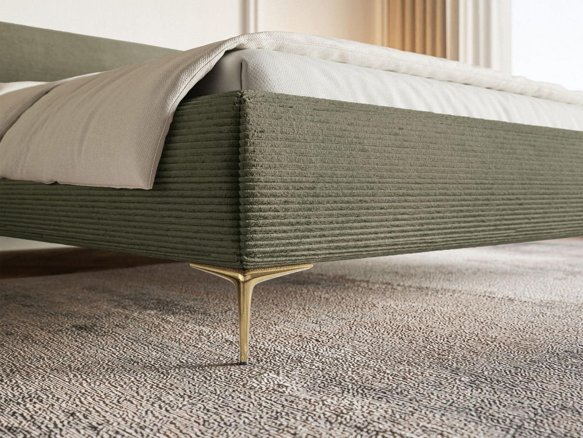 POLSTERBETT Roule Cord Olivgrün 140x200 cm - Goldfarben/Olivgrün, Textil/Metall (140/200cm) - Selsey