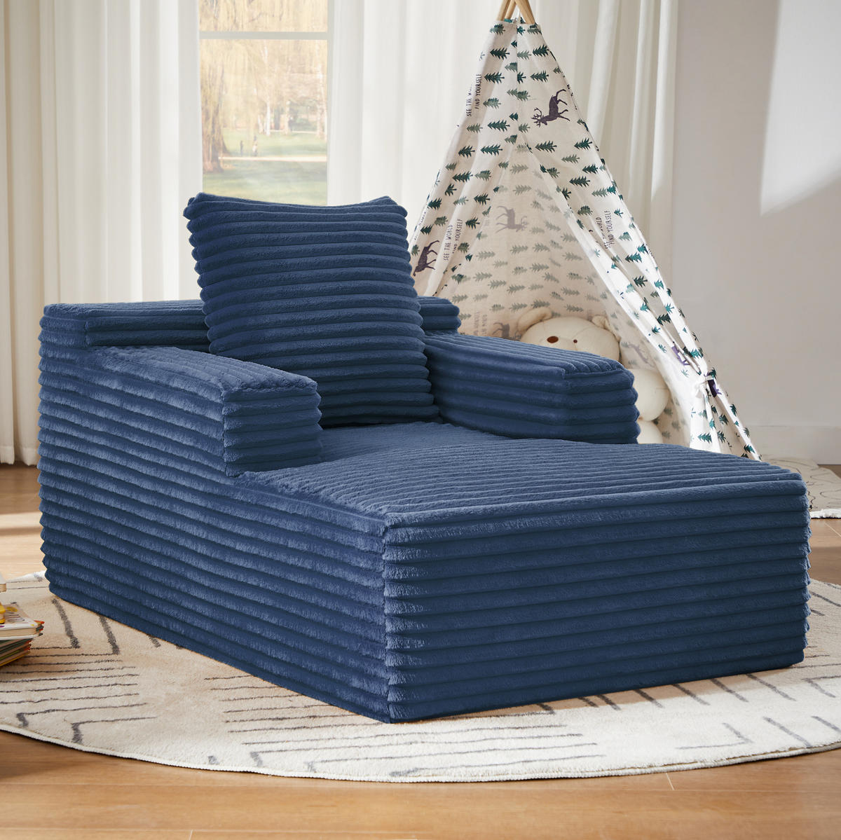CHAISELONGUE aus Cord Blau ohne Montage - Blau, Kunststoff (81.03/49.78/116.84cm) - Meubliv
