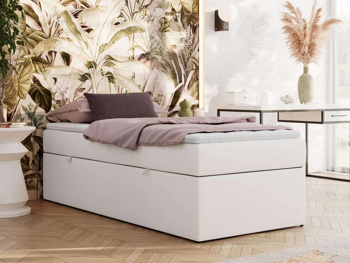 BOXBETT ZERO 90/200 - Weiß Kunstleder - H4 - Topper T25 - Weiß, Textil (90/200cm) - MKS