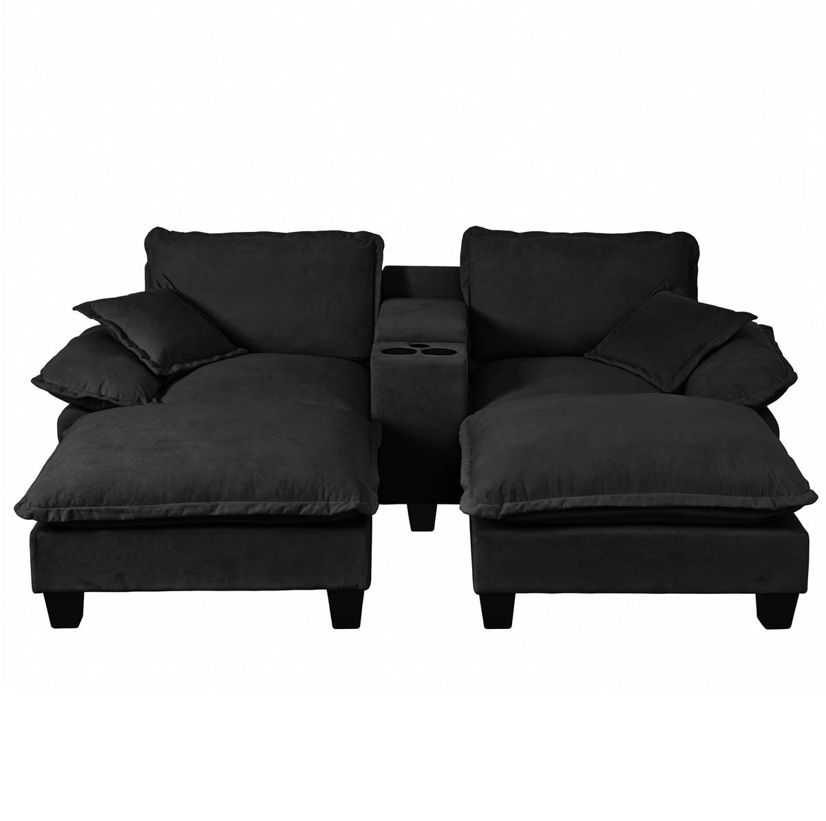 ECKSOFA 224/151/90 cm mit USB-Anschluss, Stauraum und Getränkehaltern, Chenille, Schwarz - Schwarz, Textil (224/151cm) - Redom