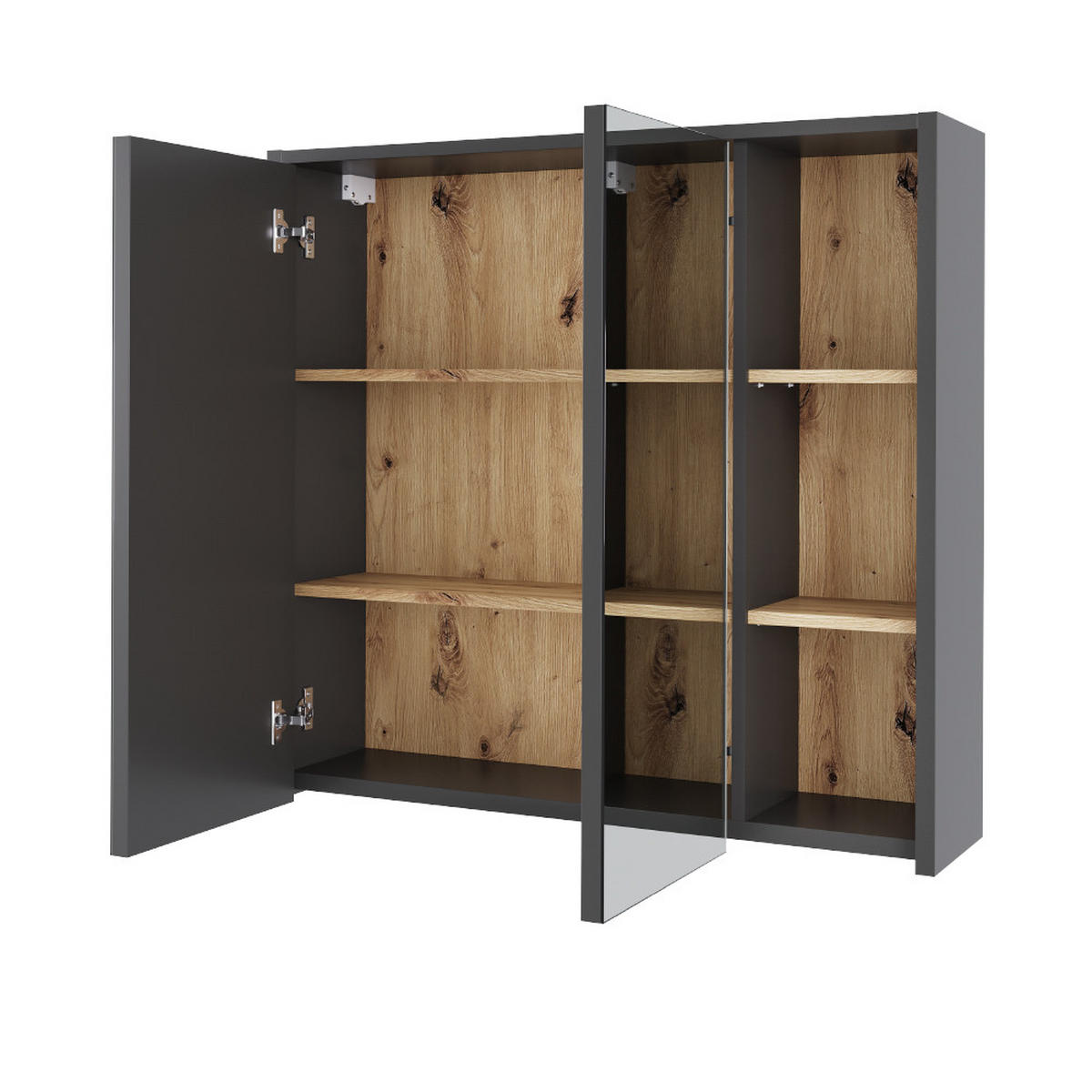 BADSPIEGELSCHRANK Viola Grau/Artisan 80 x 75 cm mit offenen Regalen - Eiche Artisan/Grau, Holzwerkstoff (80/75/18cm) - Vicco