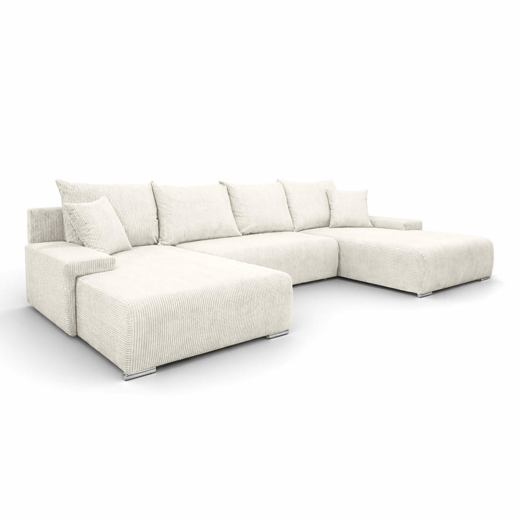 ECKSOFA U-Form Livorno Schlaffunktion Cord-Stoff Ecru - Chromfarben/Ecru, Holz/Kunststoff (348/93/188cm) - Kaiser Möbel