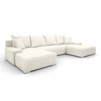 ECKSOFA U-Form Livorno Schlaffunktion Cord-Stoff Ecru - Chromfarben/Ecru, Holz/Kunststoff (348/93/188cm) - Kaiser Möbel