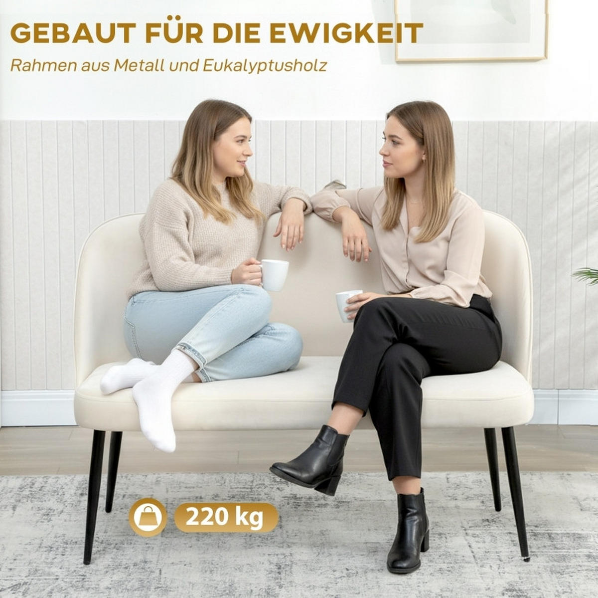 2-SITZER-SOFA aus Metall 127x63x84,5 cm in Beige mit verstellbaren Füßen - Beige, Textil (63/84.5/127cm) - Modfu