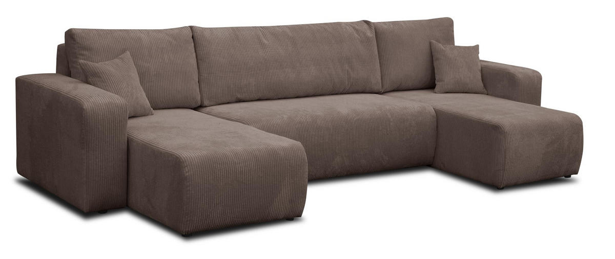 WOHNLANDSCHAFT LUNA U-FORM mit Schlaffunktion und Bettkasten (Braun) - Braun, Textil (312/83/142cm) - VENASI MÖBEL