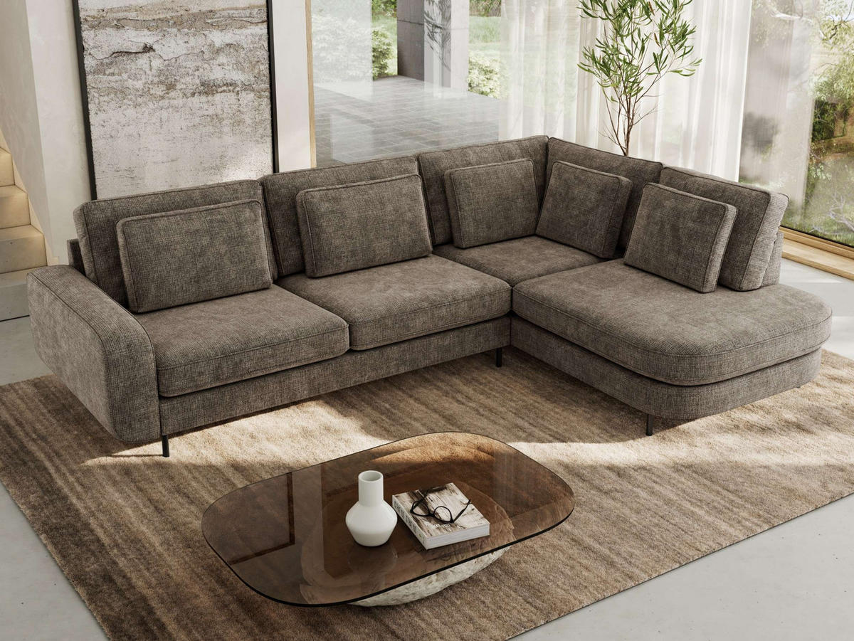 ROHOVÁ SEDAČKA CALENO L - Hnědá hladký senil - Levá Strana - černá/hnědá, kov/textil (317/225cm) - MKS