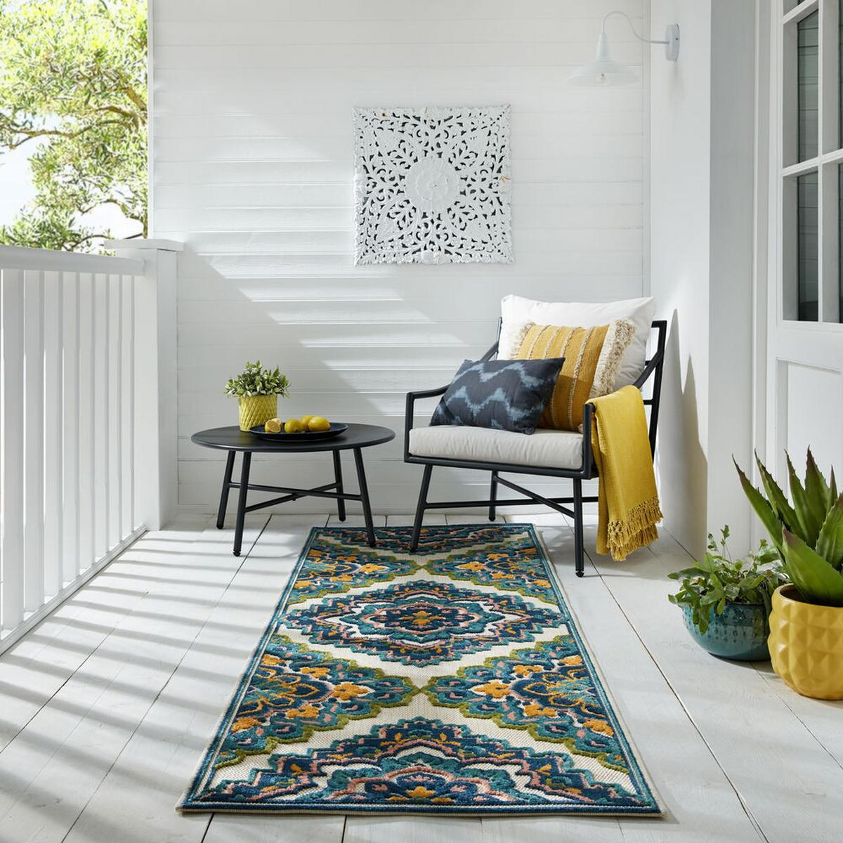 OUTDOOR-TEPPICH Floral-Design, superweich, blau MARDEN, Blau 80x230 cm - Blau, Textil (80/230cm) - KADIMA DESIGN