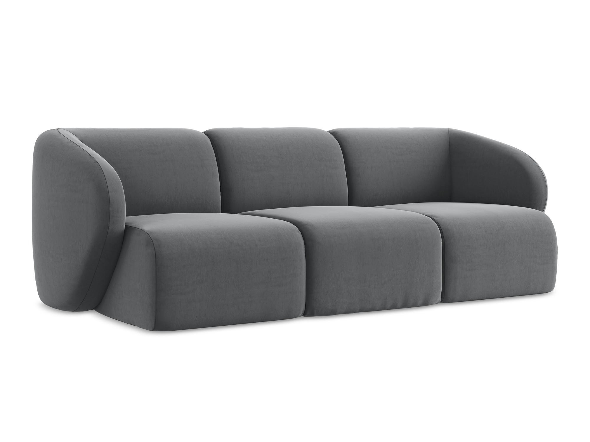3-SITZER SOFA Samt Stoff Grau - Edelstahlfarben/Schwarz, Holzwerkstoff/Kunststoff (244/75/94cm) - Makamii