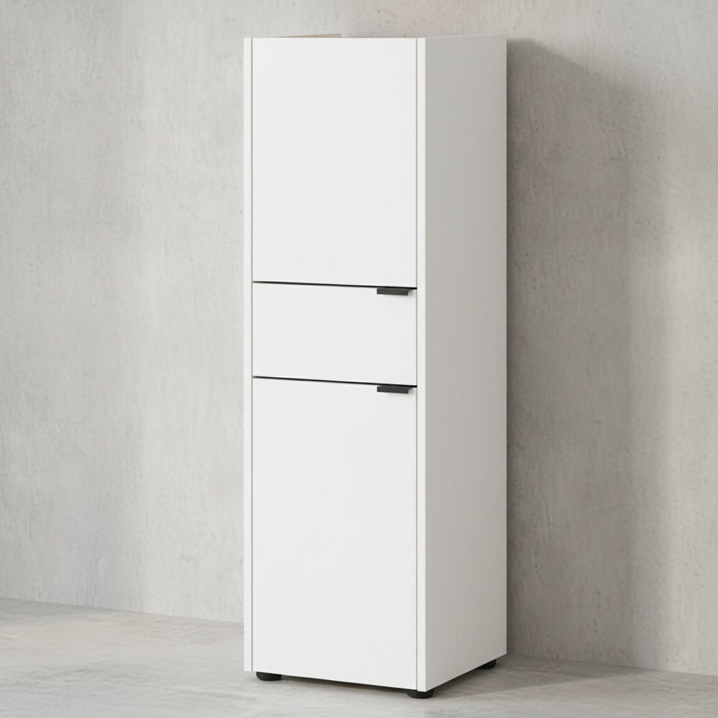 MIDISCHRANK mit Schublade aus Eiche-Optik mit Soft-Close-Funktion, Weiß-Beige 34x34x111 cm - Weiß, Holz/Metall (34/111/34cm) - KADIMA DESIGN