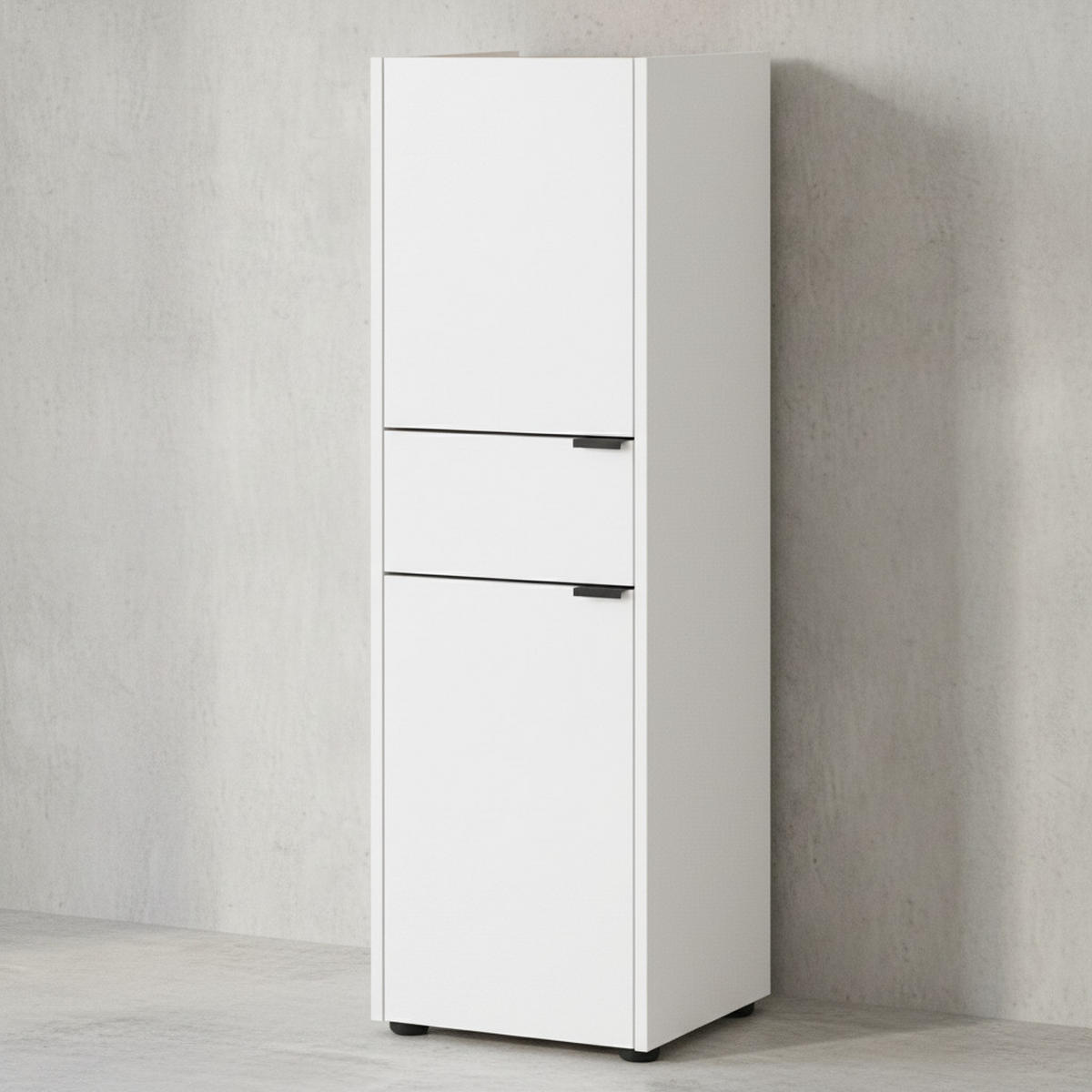 MIDISCHRANK mit Schublade aus Eiche-Optik mit Soft-Close-Funktion, Weiß-Beige 34x34x111 cm - Weiß, Holz/Metall (34/111/34cm) - KADIMA DESIGN