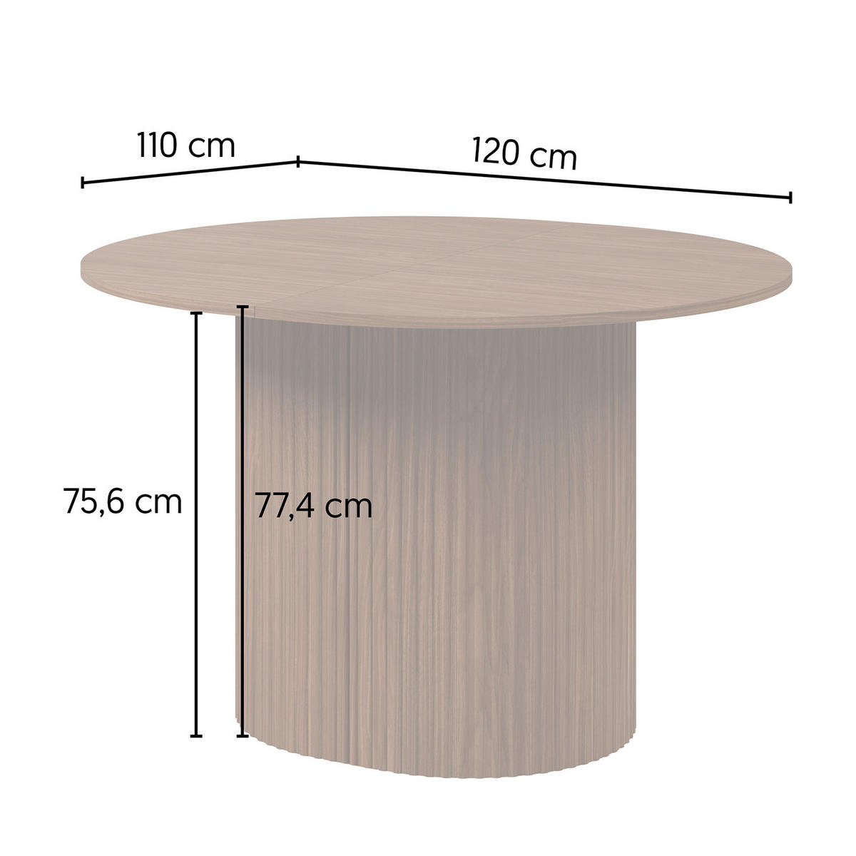 JÍDELNÍ STŮL Carlo, kulatý rozkládací, 120–220 cm, ořech - barva vlašského ořechu, kompozitní dřevo (110/120/77cm) - Beautysofa