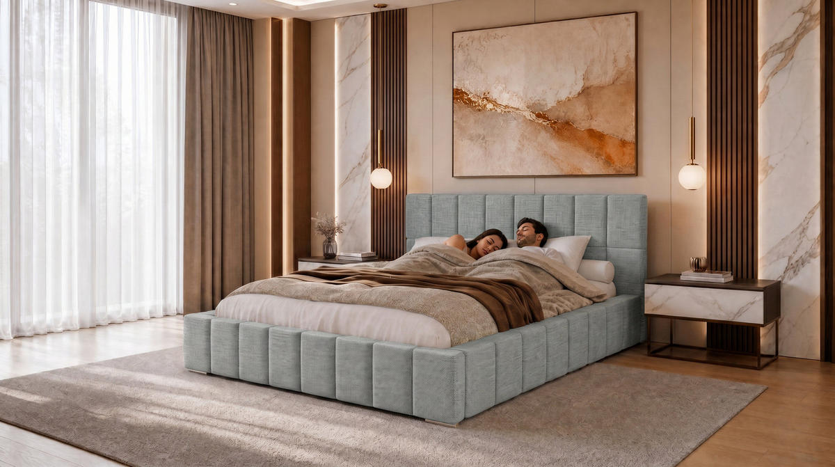 POLSTERBETT 200x200 cm, Alma, Doppelbett mit Bettkasten, Lattenrost aus Holz, Velourstoff, Silbern - Silberfarben, Holz/Kunststoff (200/200cm) - Marpur