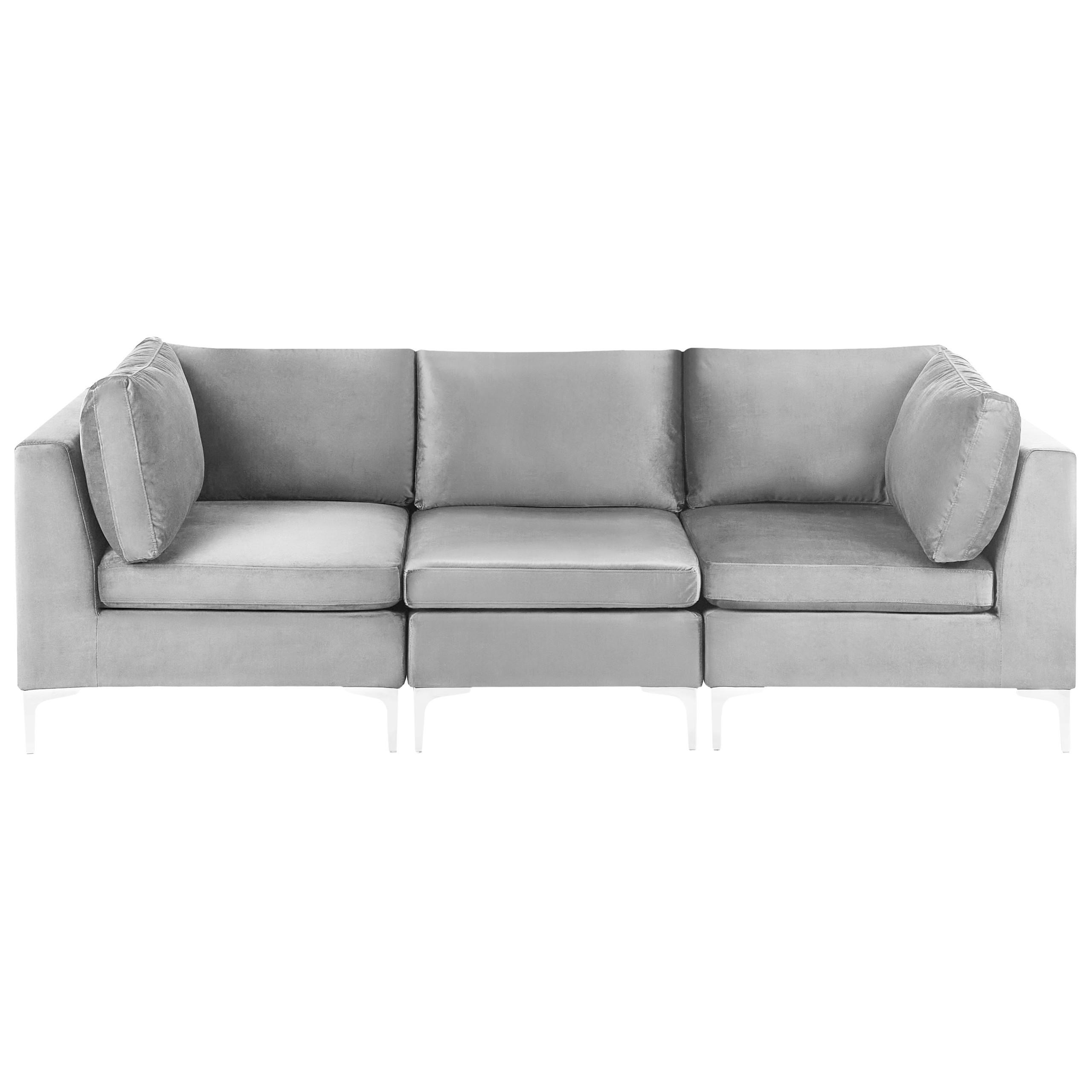 3-SITZER-MODULSOFA Samtstoff Grau mit Metallbeinen Evja - Grau, Textil (235/84/85cm) - Beliani