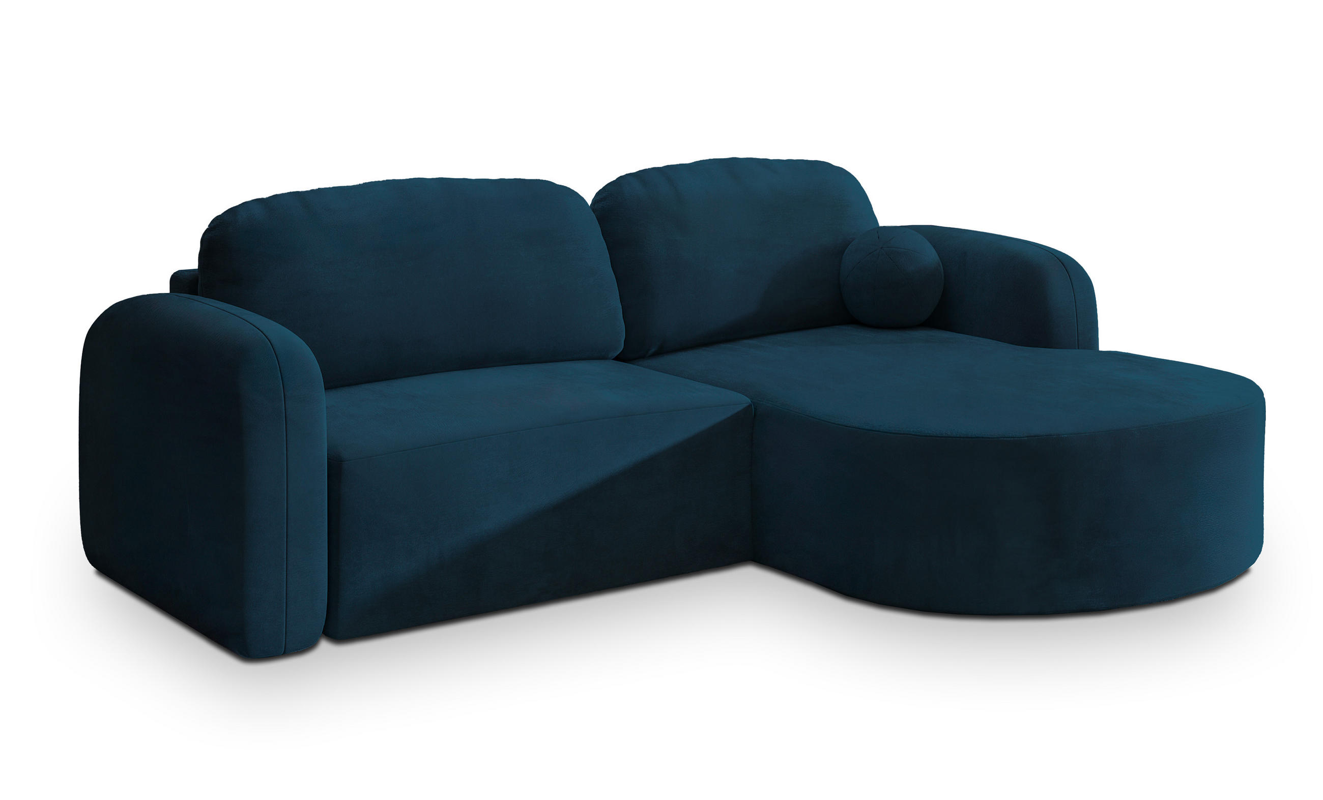 ECKSOFA AMILIA M R-S Blau Velours-Stoff mit Schlaffunktion - Blau, Holz (263/174cm) - MASSENO