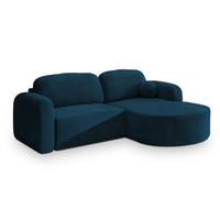 ECKSOFA AMILIA M R-S Blau Velours-Stoff mit Schlaffunktion - Blau, Holz (263/174cm) - MASSENO