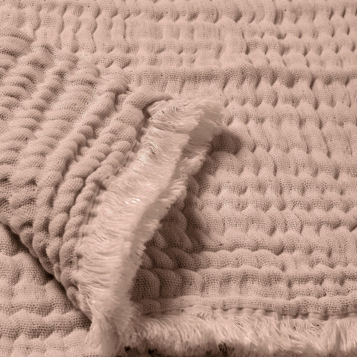 MUSSELINDECKE Altrosa Fransen - Altrosa, Textil (80/80cm) - nordic coast company