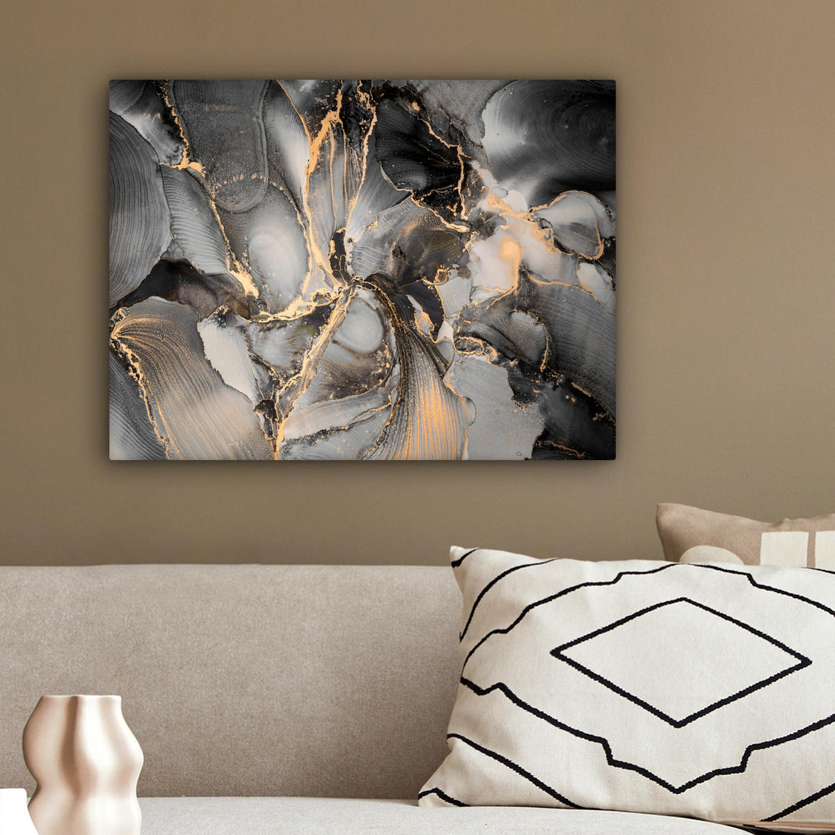 LEINWANDBILD Grau - Luxus - Gold - Marmor 40x30 cm - Dunkelgrau, Textil (40/30cm) - MuchoWow