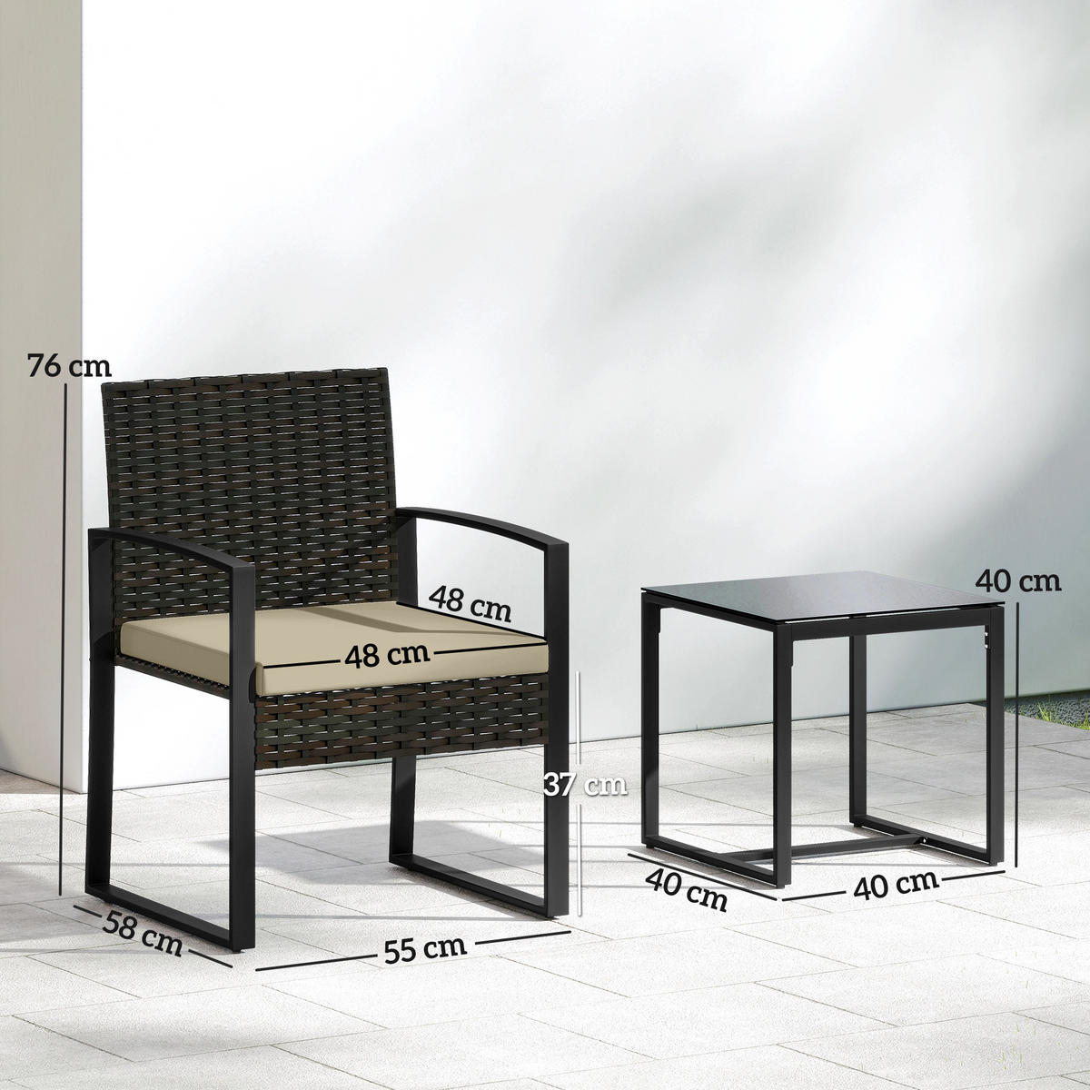 GARTENSITZGRUPPE 2er-Set DE-13702 mit Glastisch Braun - Braun, Metall - ComfortXL